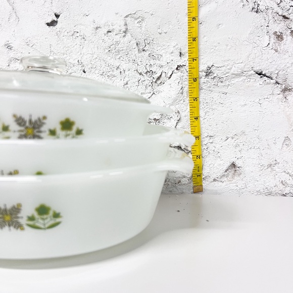 VINTAGE Anchor Hocking Fire King Round Casserole Green Meadow set of x3 - Picture 9 of 9